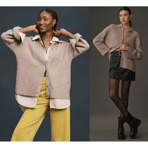 NEW Reformation Fantino Cashmere Collared Cardigan Button-Up Oatmeal Medium